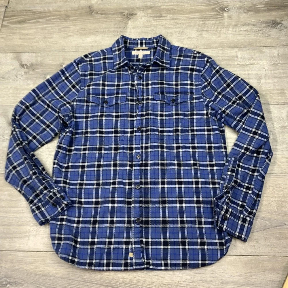 Banana Republic Shirt Mens Large Blue Flannel Plaid Long‎ Sleeve Button Front